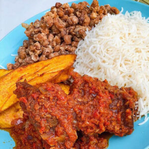 Rice and Beans with designer pepper stew